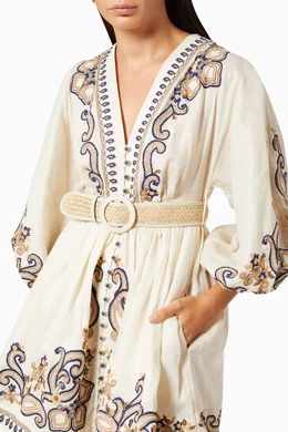 Buy Zimmermann Neutral Aliane Paisley Short Dress in Linen For Women Online  | Ounass Oman