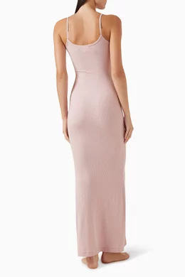 skims soft lounge long slip dress pink FITS EVERYBODY LACE LONG SLIP DRESS | BUBBLE GUM TONAL