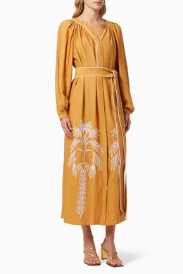 Buy NASS Neutral Palm Tree Embroidered Dress with Belt For Women Online |  Ounass Oman