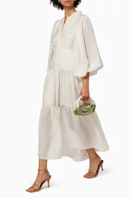 shona joy charlotte ruffle midi dress Shona Joy - Charlotte High Neck Midi Dress