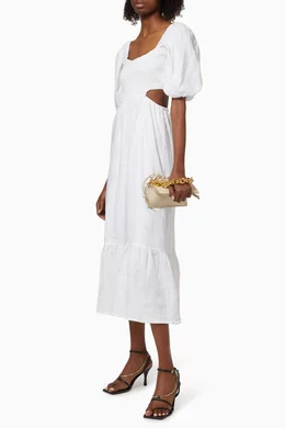 Buy Faithfull The Brand White Bloom Midi Dress in Linen For Women Online |  Ounass Oman