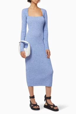 Buy Ganni Blue Fitted Midi Dress in Melange Ribbed Knit For Women Online |  Ounass Oman