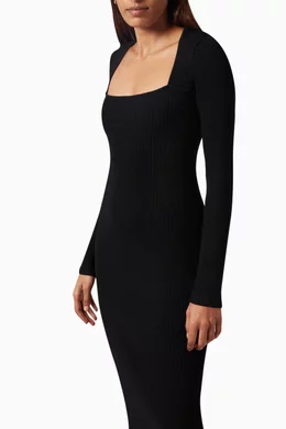 strapless open back dress GANNI | Pointed-Collar Ribbed Merino Wool Midi Dress main image 1