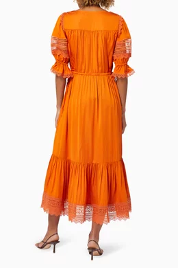 chinese dress ladies Self-Portrait | Yellow Lace Collared Midi Dress
