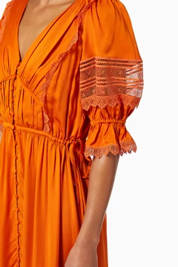 Buy Self-Portrait Orange Lace Trim Midi Dress in Viscose For Women Online |  Ounass Oman