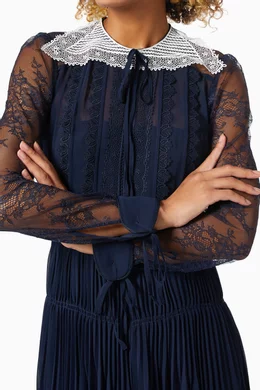 chinese dress ladies Navy Tailored Lace Midi Dress – self-portrait main image 1