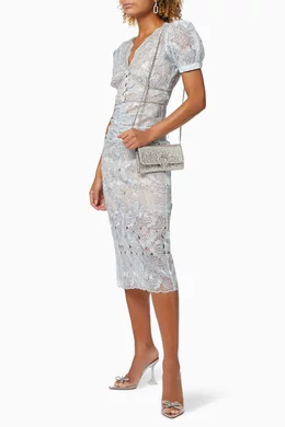 knee length dresses for ladies Self-Portrait - Cream 3D Flower Polka Dot Midi Dress main image 1