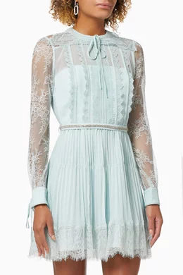 Buy Self-Portrait Blue Lace Trim Mini Dress in Recycled Polyester For Women  Online | Ounass Oman