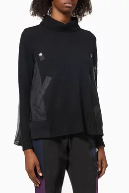 Nylon Twill Sacai Wool Knit Pullover Buy Sacai Black Sweater In