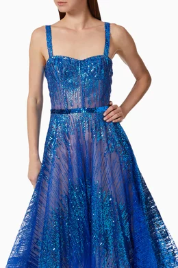 bronx and banco mademoiselle sleeveless sequin midi dress Bronx and Banco Mademoiselle Indigo Sequin Midi Dress
