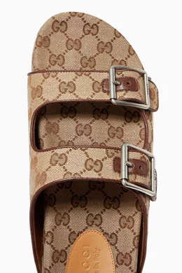 Buy Gucci Neutral Slide Sandals with Straps in Original GG  display picture 3