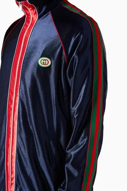 Buy Gucci Blue Jacket with Web in Shiny Jersey For Men Online