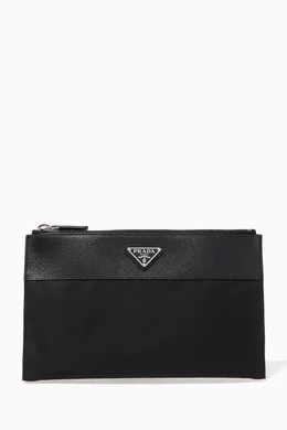 Prada logo plaque ressortir saffiano clutch