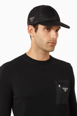Buy Prada Black Triangle Logo Baseball Cap in Re-Nylon For
