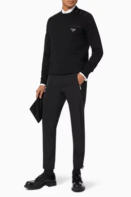 トップス PRADA nylon wool ds knit black Prada Padded nylon front wool sweater - Black - Men | UMA9331PQO002