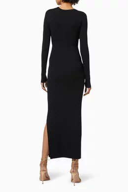 Buy SIR The Label Black Celena Draped Midi Dress in Ribbed Knit For Women  Online | Ounass Oman