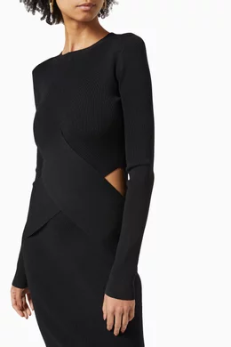 Buy SIR The Label Black Celena Draped Midi Dress in Ribbed Knit For Women Online Ounass Oman