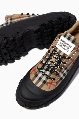 Buy Burberry Neutral Arthur Sneakers in Vintage Check Cotton For - Main Image