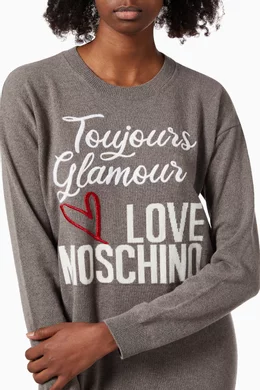 Buy Love Moschino Grey Knit Logo Print Dress in Wool For Women Online |  Ounass Oman