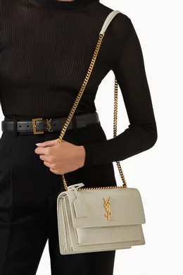 Buy SAINT LAURENT White Medium Sunset Bag in Croc embossed Shiny Leather For Women Online Ounass Oman