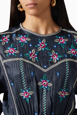 Buy Isabel Marant Black Caroline Embroidered Midi Dress in Silk For Women  Online | Ounass Oman