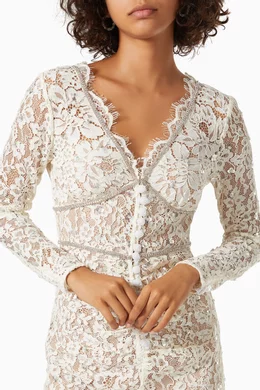 self portrait white cord lace midi dress Self Portrait Cream cord lace bow midi dress|PF23035MCCREAM