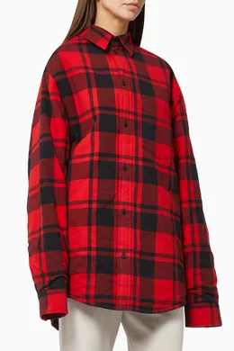 Buy Balenciaga Red Off-shoulder Plaid Shirt in Cotton For Women