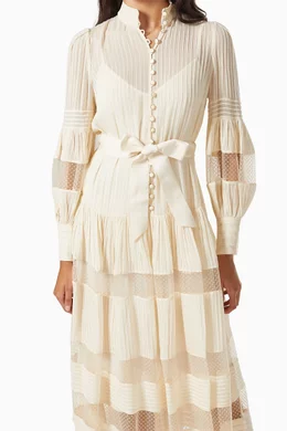 zimmermann spliced mesh midi dress Buy Zimmermann Neutral Spliced Mesh Midi Dress For Women Online