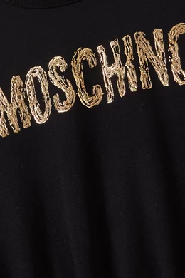 Buy Moschino Black Gold Logo Print Dress in Fleece For Girls Online |  Ounass Oman