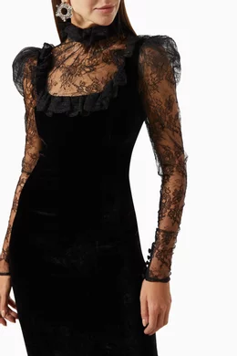 Buy Alessandra Rich Black Lace Decollete Dress in Velvet For Women Online |  Ounass Oman