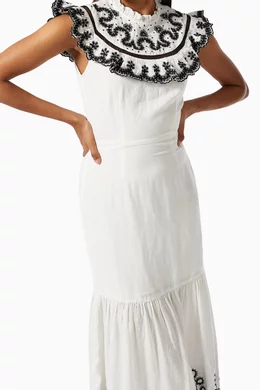 Buy Never Fully Dressed White Indie Embroidered Dress in Linen For Women  Online