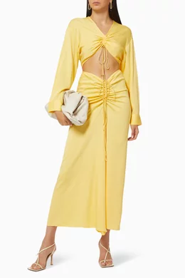christopher esber ruched disconnect shirt dress Christopher Esber Ruched Disconnect Shirt Dress in Chalky Yellow