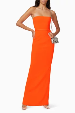 alex perry orange strapless dress Alex Perry Cassidy Satin-crepe Strapless Column Gown in Orange