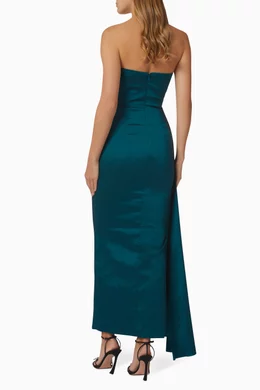 Buy Elle Zeitoune Green Paulina Dress in Metallic Satin For Women