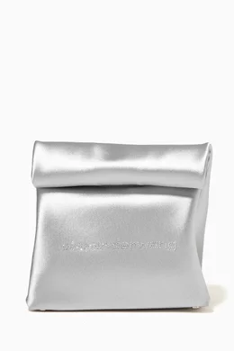 Buy Alexander Wang Silver Lunch Bag Crystal Logo Clutch in Satin Description For Women Online Ounass Oman
