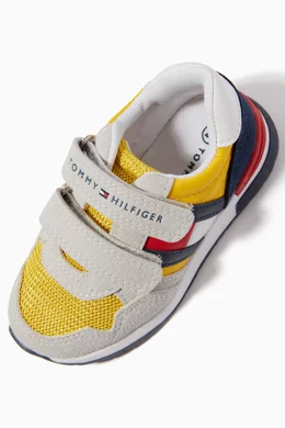 Buy Tommy Hilfiger Yellow Logo Flag Velcro Sneakers in Mesh Faux Suede For Boys Online Ounass Oman