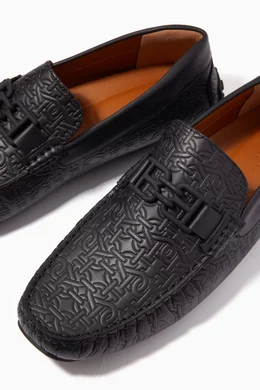 Buy Bally Black Parsal Driver Shoes in Embossed Calf Leather For