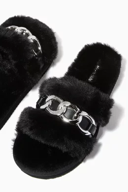 Buy Michael Kors Black Scarlet Chain Link Slide Sandal in Faux Fur For Women Online Ounass Oman