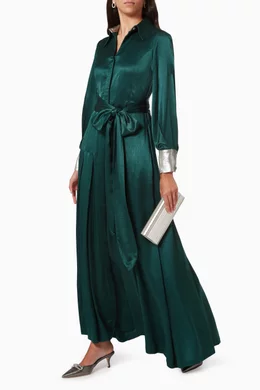 Buy Baruni Green Belted Shirt Dress in Satin For Women Online | Ounass Oman
