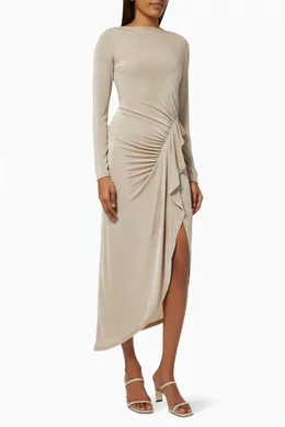 vanessa wrap jersey maxi dress VANESSA Crossover with Pleated Side 3/4 Sleeves Printed Stretch Jersey Top main image 0