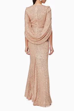 Buy Talbot Runhof Gold Fontlet1 Gown in Micro Sequins For Women Online |  Ounass Oman