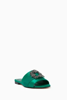Buy Manolo Blahnik Green Martamod Slides in Satin For Women