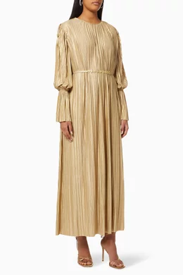 Buy Qui Prive Gold Shimmer Pleated Midi Dress For Women Online | Ounass Oman
