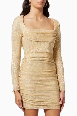 green emerald velvet dress Lavish Alice Gold Balloon Sleeve Pleated Sequin Mini Dress