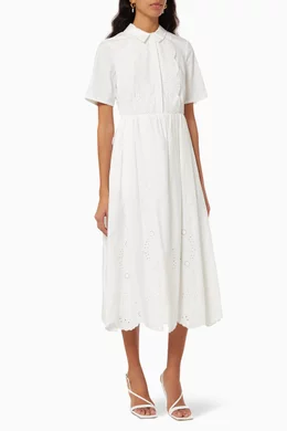 knee length dresses for ladies Self-Portrait White Cotton Embroidered Midi Dress – ELLEPTYLTD main image 0