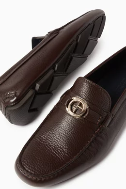 Buy Giorgio Armani Brown Logo Loafers in Deerskin Leather  display picture 3