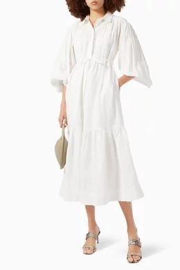 Buy Shona Joy White Cosmo Button Up Tiered Midi Dress in Linen For Women  Online | Ounass Oman