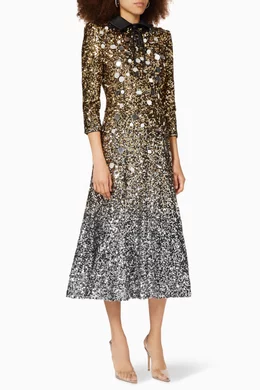 badgley mischka sequin shirt dress Buy Badgley Mischka Silver Sequin Embellished Midi Shirt Dress in Crepe For  Women Online