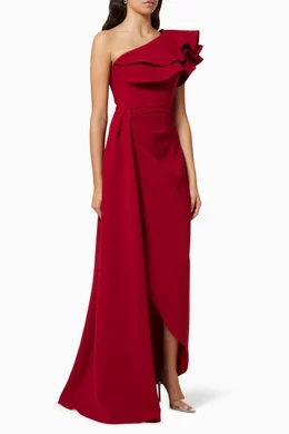 Buy Jovani Red One Shoulder Gown in Crepe For Women Online | Ounass Oman