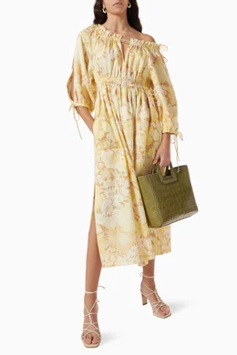 Buy Oroton Yellow Garden Floral Dress in Linen For Women Online | Ounass  Oman